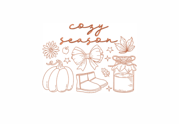 Cozy Season Redwork Embroidery