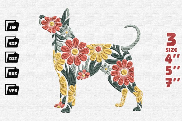 Floral Dog Silhouette Embroidery