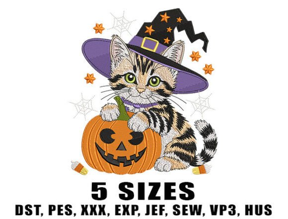 Vintage Black Cat Embroidery Design